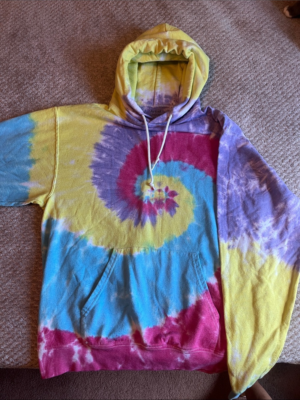 Artist Union Clothing Co. Tie-Dye Spiral Hoodie in Yellow, Blue, Purple, Pink